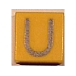 Tile 1 x 1 with Silver Capital Letter U Pattern - Yellow