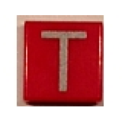 Tile 1 x 1 with Silver Capital Letter T Pattern - Red