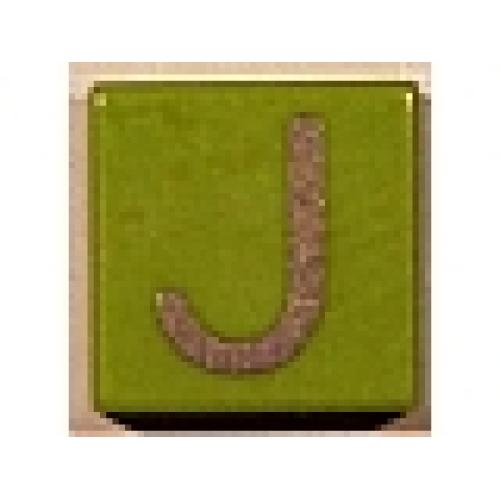 Деталь LEGO 3070pb018 Tile 1 x 1 with Silver Capital Letter J Pattern - Lime
