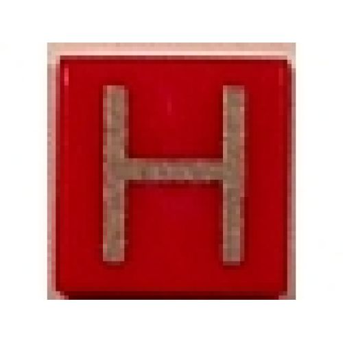 Деталь LEGO 3070pb016 Tile 1 x 1 with Silver Capital Letter H Pattern - Red