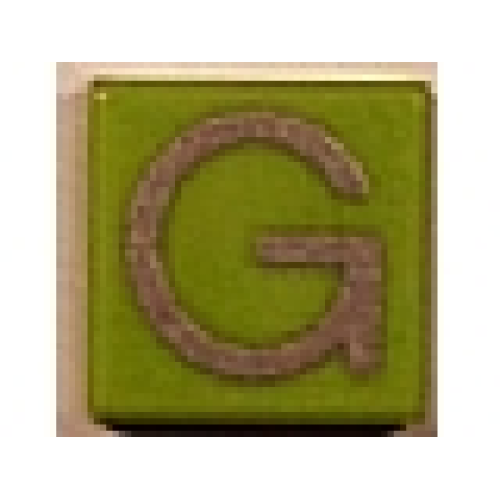 Деталь LEGO 3070pb015 Tile 1 x 1 with Silver Capital Letter G Pattern - Lime