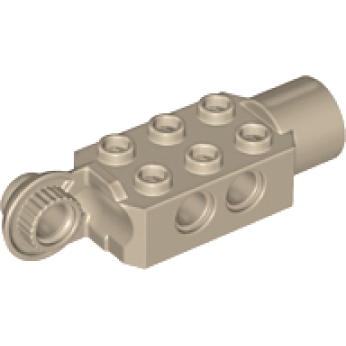 Деталь LEGO 47432 Technic, Brick Modified 2 x 3 with Pin Holes, Rotation Joint Ball Half Vertical, and Rotation Joint Socket - Dark Tan