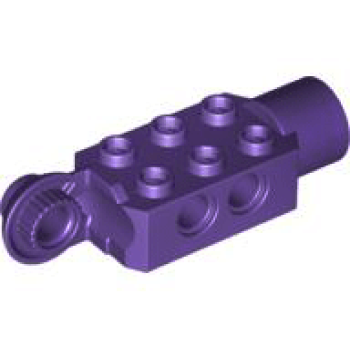 Деталь LEGO 47432 Technic, Brick Modified 2 x 3 with Pin Holes, Rotation Joint Ball Half Vertical, and Rotation Joint Socket - Dark Purple