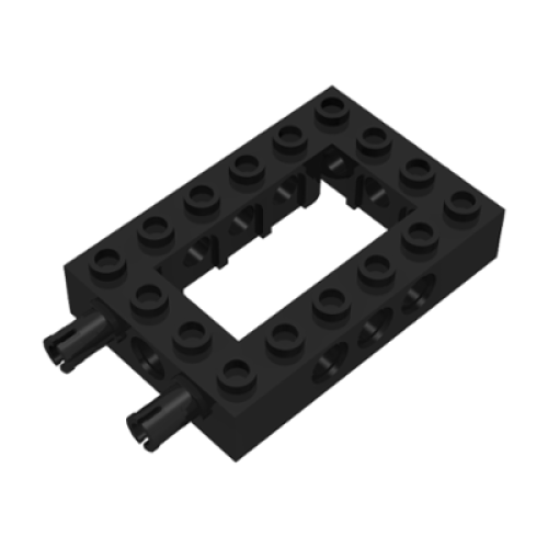 Деталь LEGO 32531c01 Technic, Brick 4 x 6 Open Center with 2 Fixed Rotatable Friction Pins on End - Black
