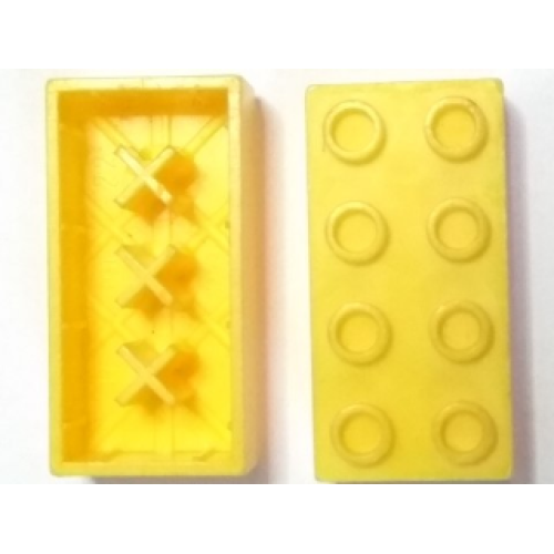 Деталь LEGO 3001miA Minitalia Brick 2 x 4 with Bottom X Supports - Yellow