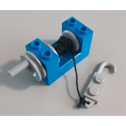 String Reel Winch 2 x 4 x 2 with Light Gray Drum with Black String and Light Gray Crane Hook Left - Blue