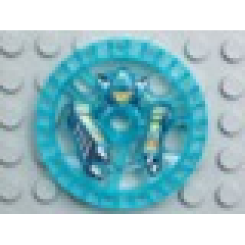 Деталь LEGO 32359pb01 Technic, Disk 5 x 5 - RoboRider Talisman Wheel, Stunner Mold with Robot Pattern - Trans-Light Blue