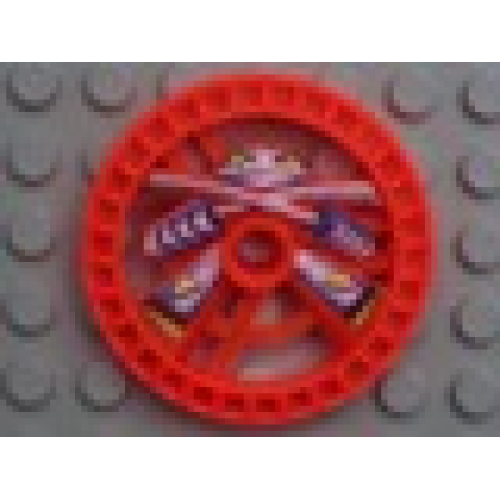 Деталь LEGO 32349pb01 Technic, Disk 5 x 5 - RoboRider Talisman Wheel, Ninja Mold with Robot Pattern - Trans-Neon Orange