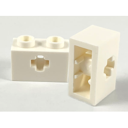 Technic, Brick 1 x 2 with Axle Hole and Inside Side Supports - White Technic, Brick 1 x 2 with Axle Hole and Inside Side Supports - White