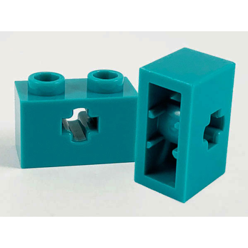 Деталь LEGO 32064a Technic, Brick 1 x 2 with Axle Hole and Inside Side Supports - Dark Turquoise