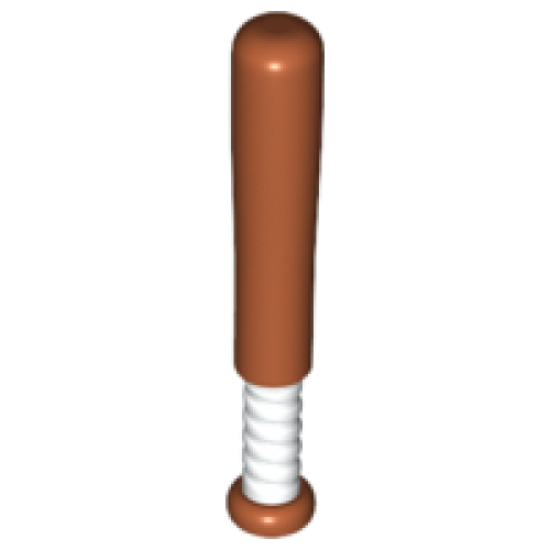Деталь LEGO 93220pb01 Minifigure, Utensil Baseball Bat 4L with White Grip Handle Pattern - Dark Orange