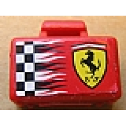 Minifigure, Utensil Briefcase with Checkered Ferrari Logo Pattern on Both Sides (Stickers) - Red